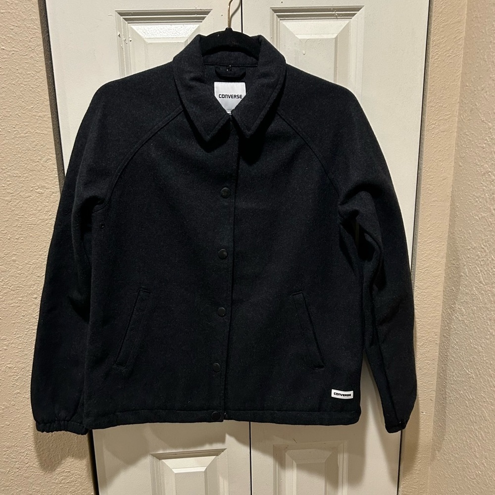 Converse Wool Blend Coat Charcoal Jacket Womens Snap Button , size S